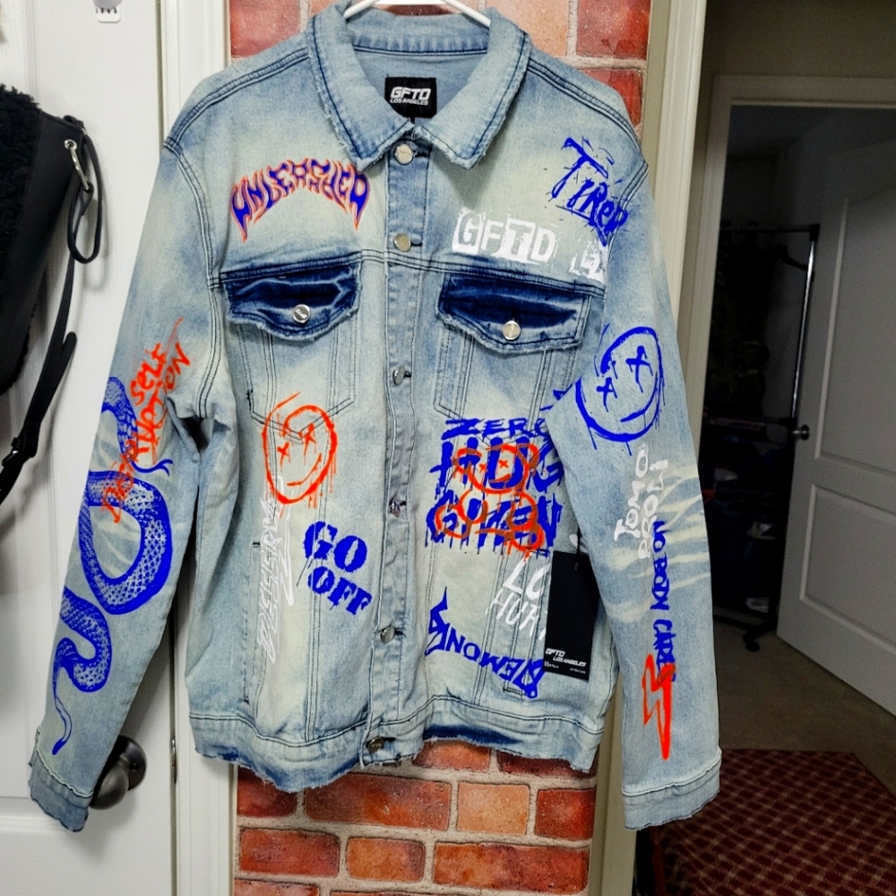 GFTD Streetwear Denim jacket Graffiti Mens XL NEW.